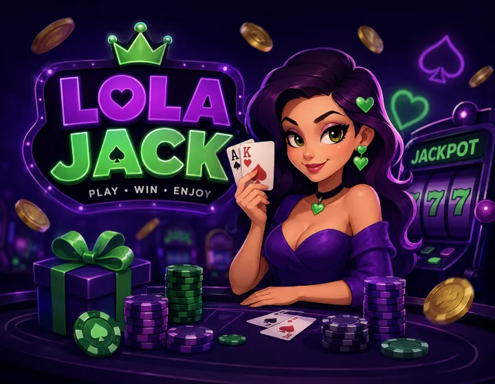 LolaJack Casino UK table with cards, chips and roulette wheel
